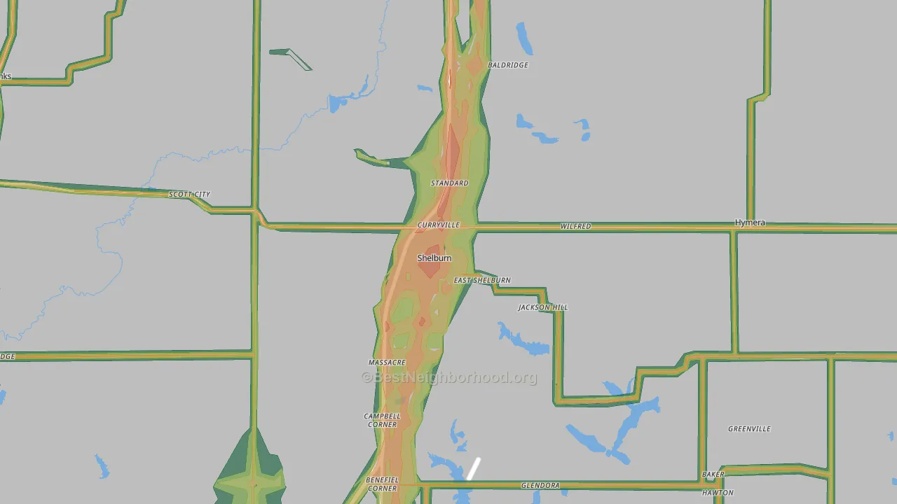 Shelburn, IN Map of Noise Levels in Shelburn
