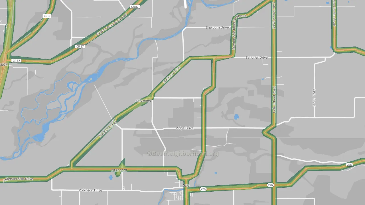 Shelburn, OR Map of Noise Levels in Shelburn
