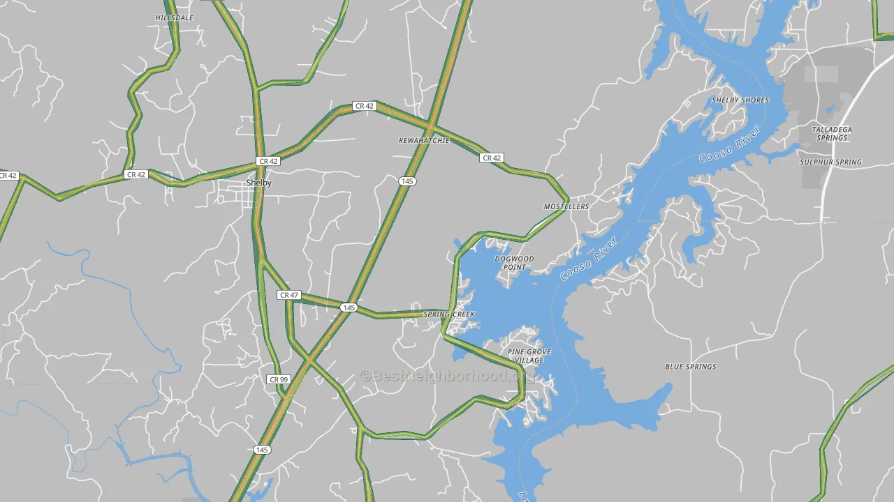 Shelby, AL Map of Noise Levels in Shelby