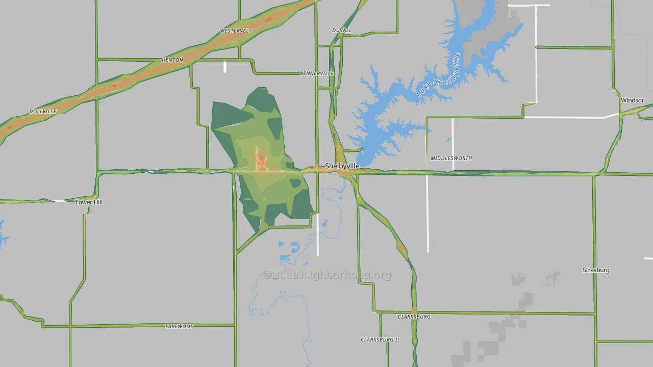 Shelby County, IL Map of Noise Levels in Shelby County