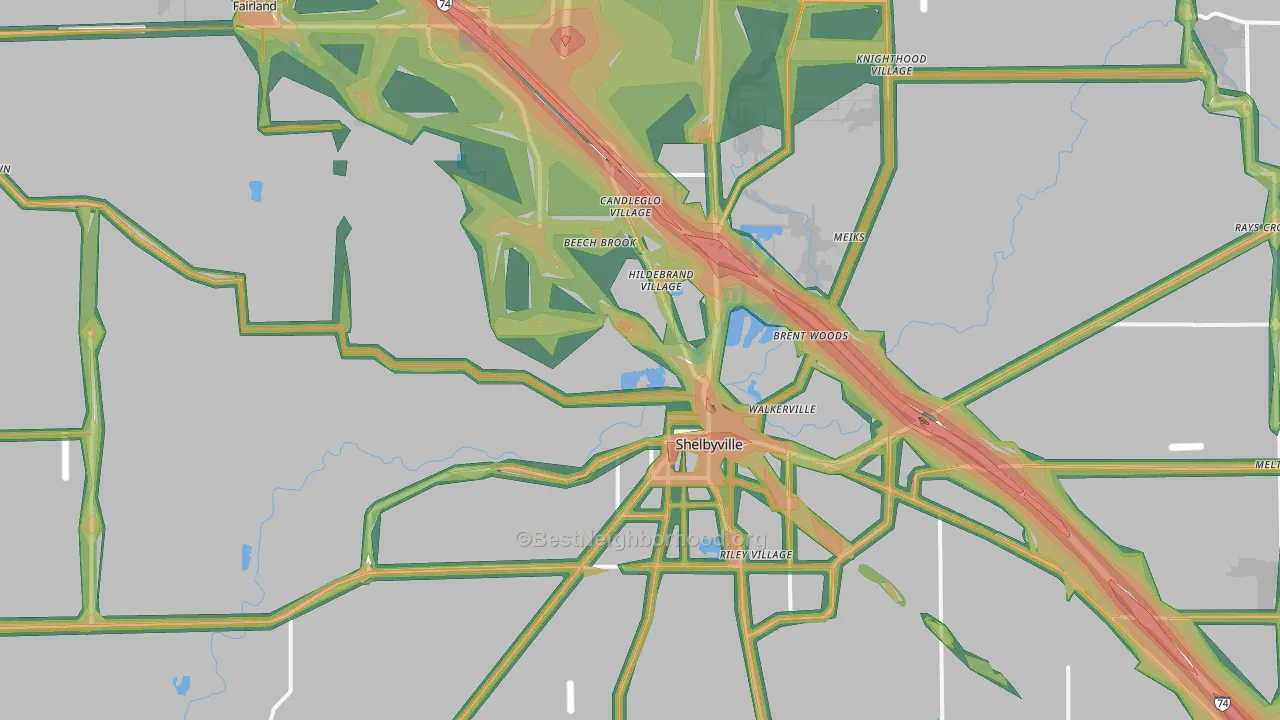 Shelby County, IN Map of Noise Levels in Shelby County