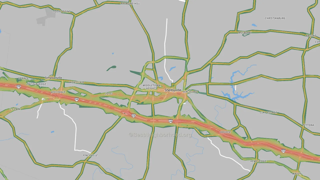 Shelby County, KY Map of Noise Levels in Shelby County