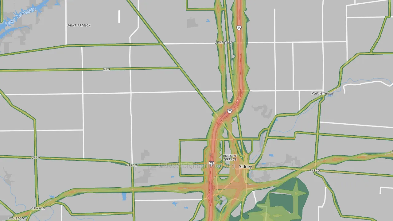 Shelby County, OH Map of Noise Levels in Shelby County