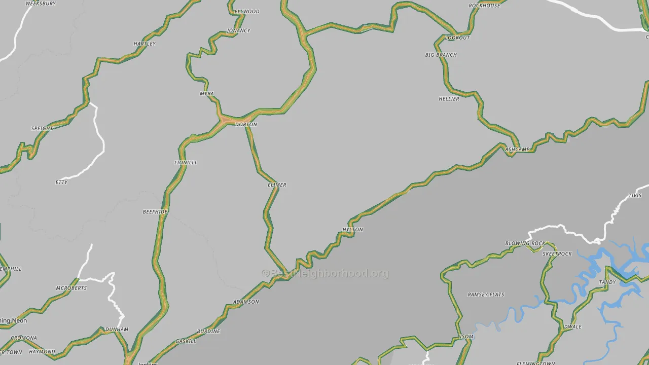 Shelby Gap, KY Map of Noise Levels in Shelby Gap