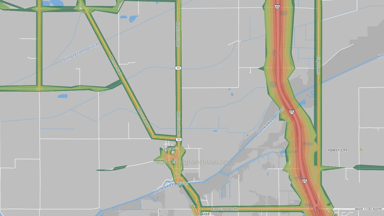 Shelby, IN Map of Noise Levels in Shelby