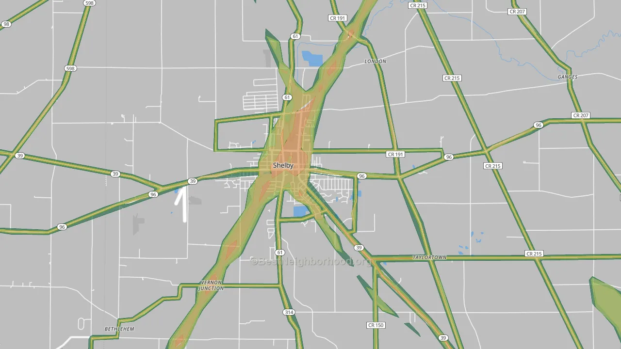 Shelby, OH Map of Noise Levels in Shelby