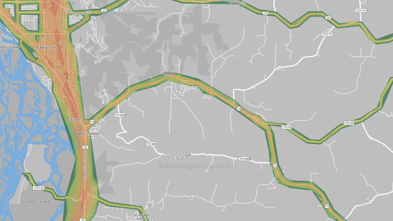 Shelby, WI Map of Noise Levels in Shelby