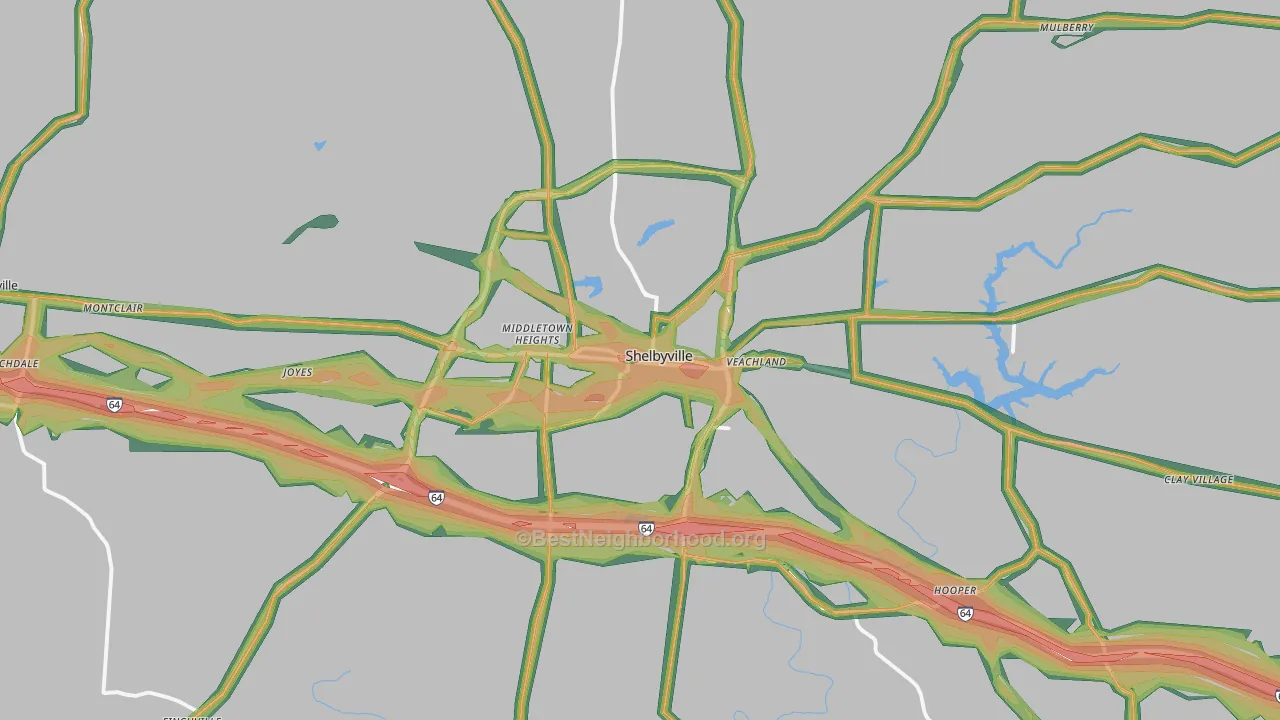 Shelbyville, KY Map of Noise Levels in Shelbyville