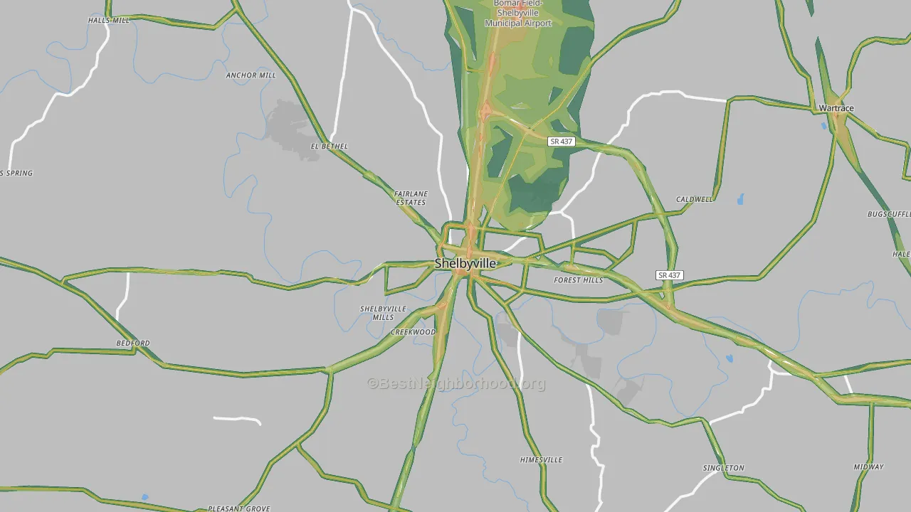 Shelbyville, TN Map of Noise Levels in Shelbyville