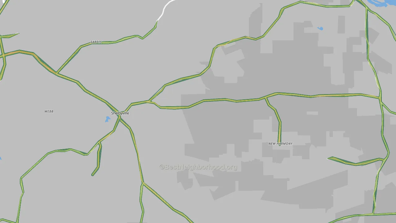 Shelbyville, TX Map of Noise Levels in Shelbyville
