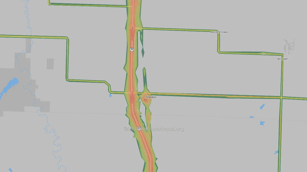 Sheldon, MO Map of Noise Levels in Sheldon