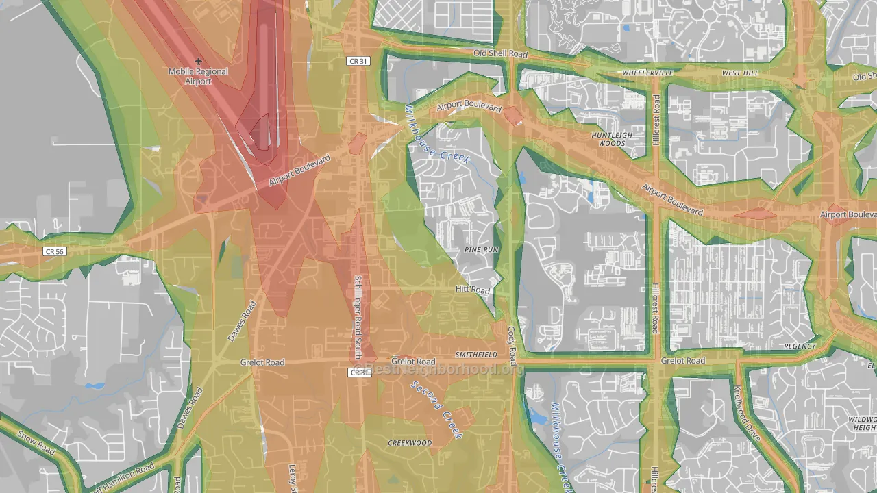 Sheldon, Mobile, AL Map of Noise Levels in Sheldon