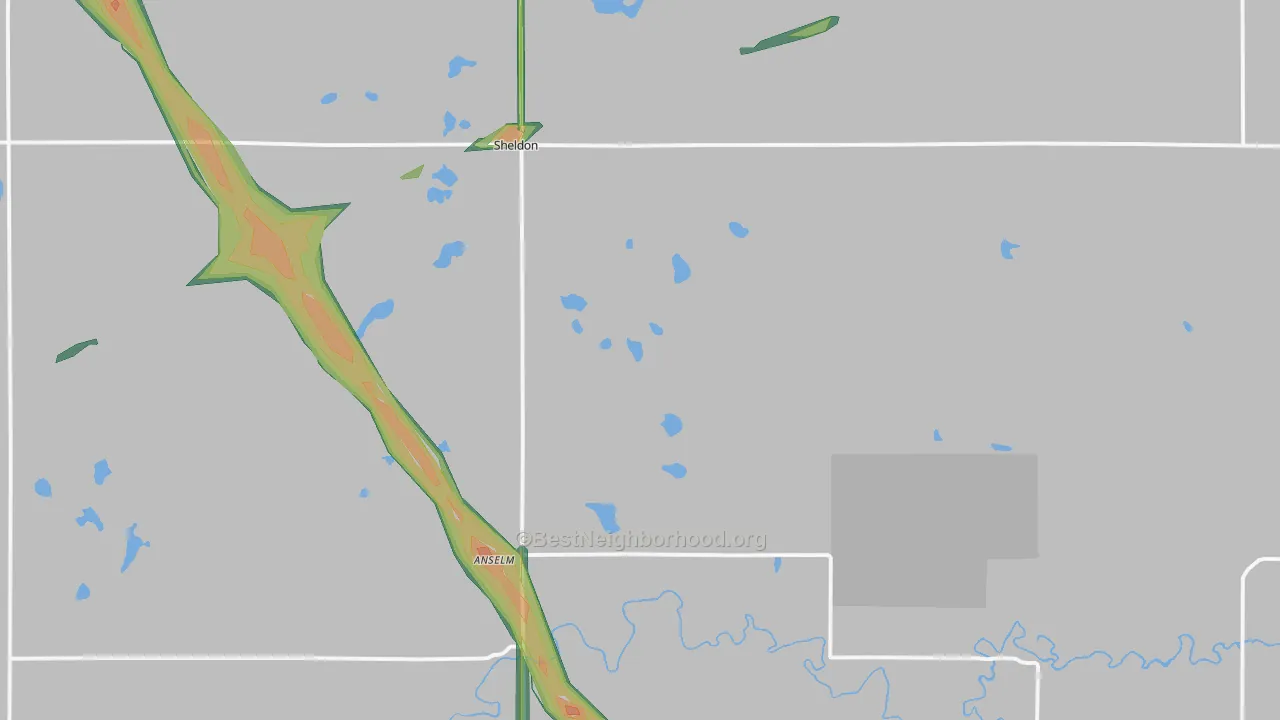 Sheldon, ND Map of Noise Levels in Sheldon