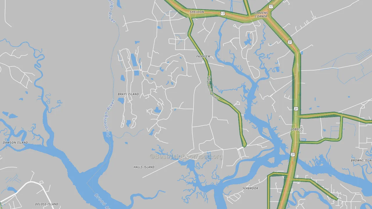 Sheldon, SC Map of Noise Levels in Sheldon