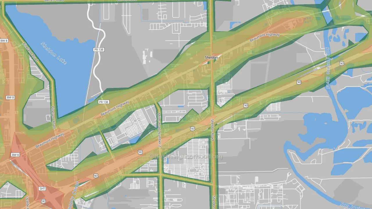 Sheldon, TX Map of Noise Levels in Sheldon