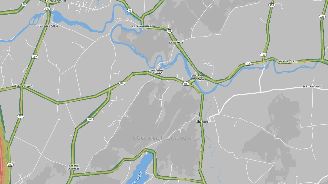 Sheldon, VT Map of Noise Levels in Sheldon