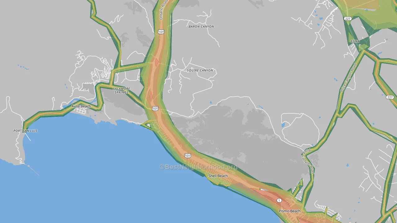 Shell Beach, CA Map of Noise Levels in Shell Beach