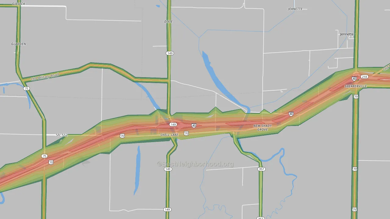 Shell Lake, AR Map of Noise Levels in Shell Lake