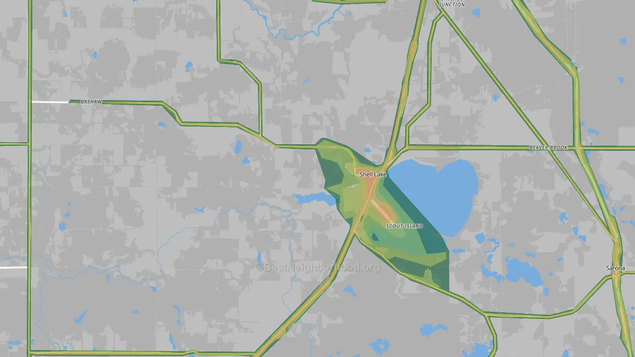 Shell Lake, WI Map of Noise Levels in Shell Lake