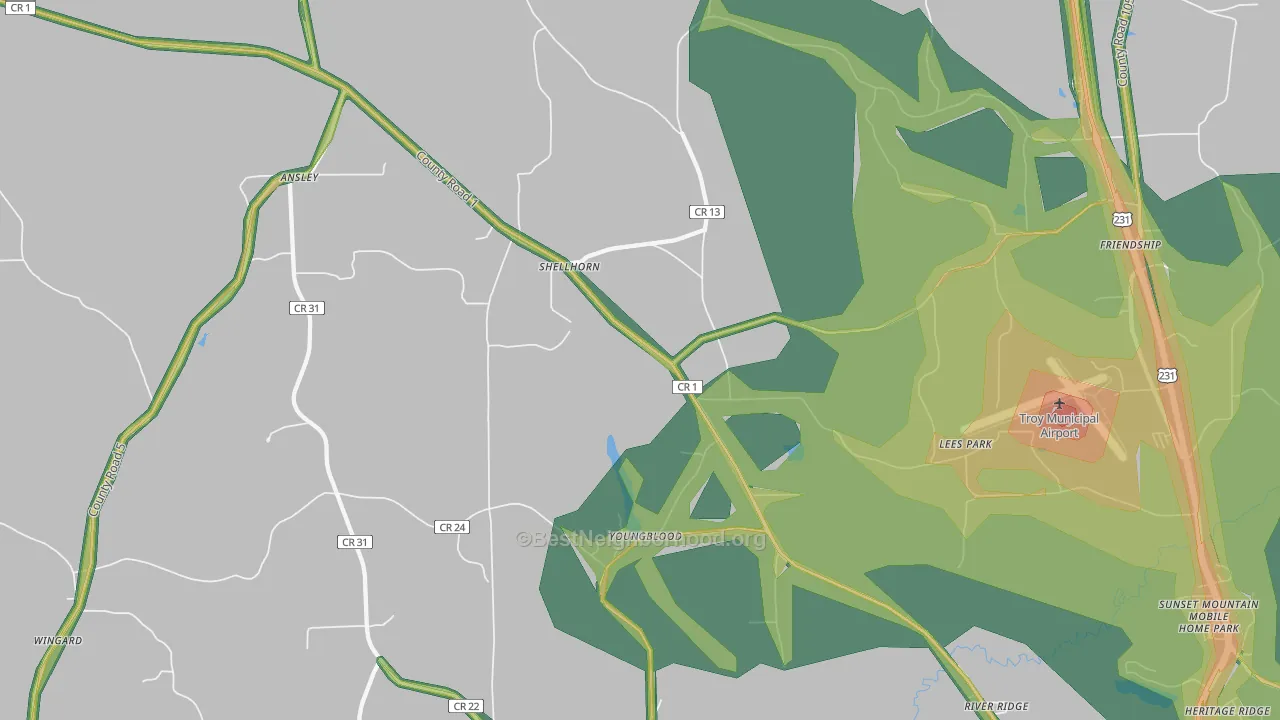 Shellhorn, AL Map of Noise Levels in Shellhorn