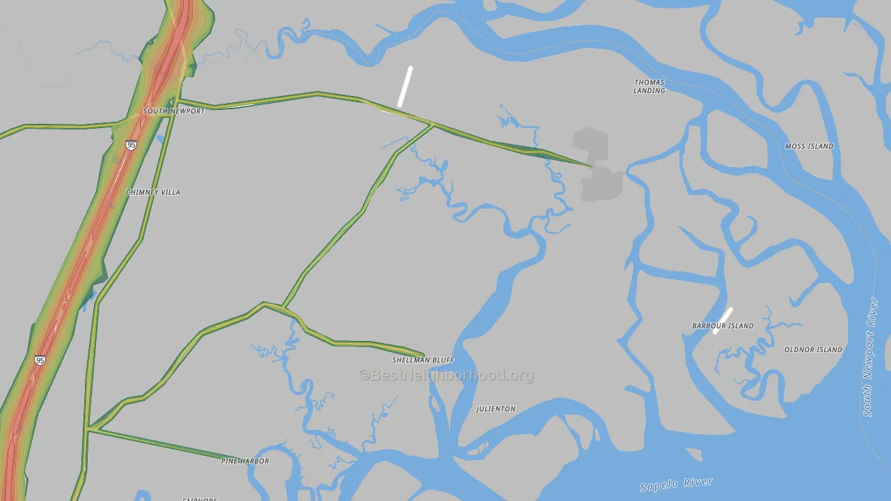Shellman Bluff, GA Map of Noise Levels in Shellman Bluff