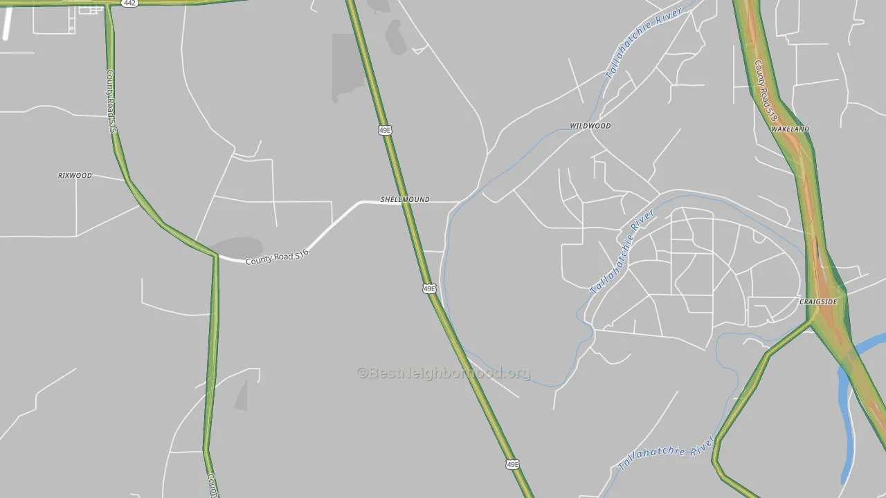 Shellmound, MS Map of Noise Levels in Shellmound