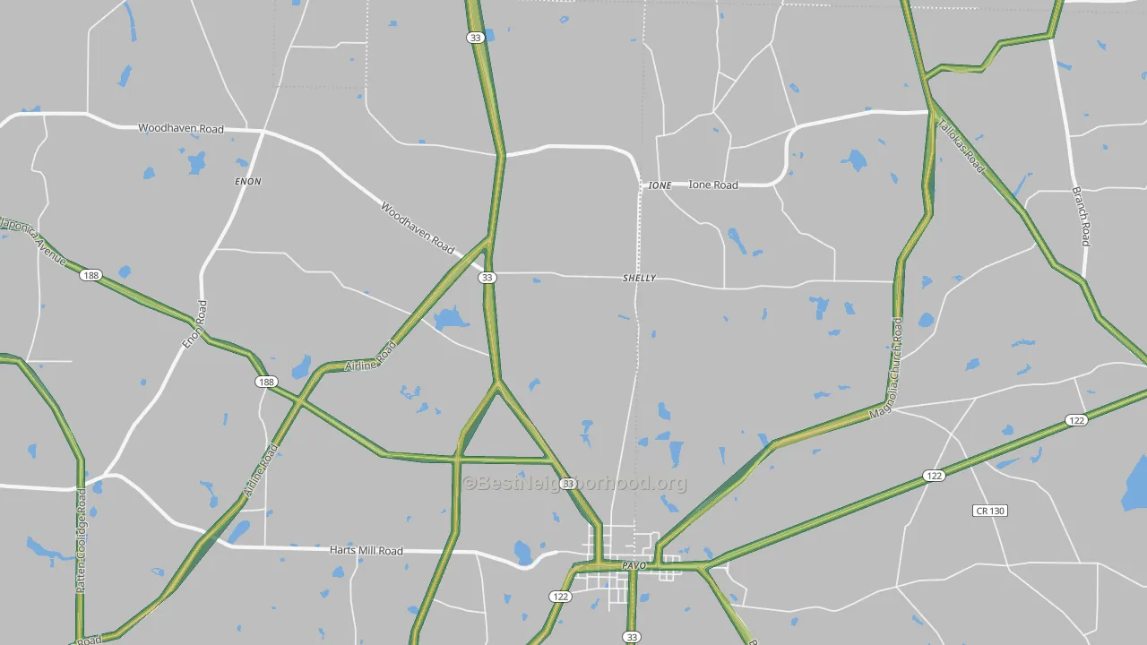 Shelly, GA Map of Noise Levels in Shelly