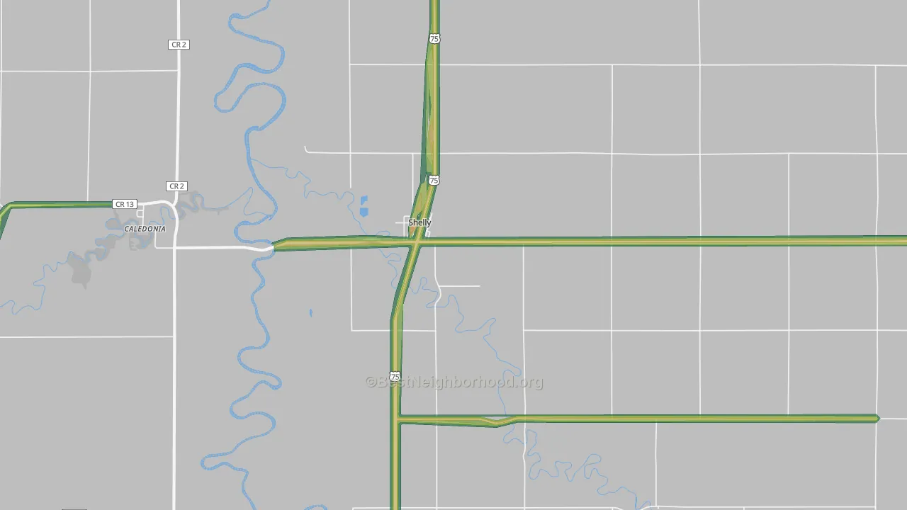 Shelly, MN Map of Noise Levels in Shelly