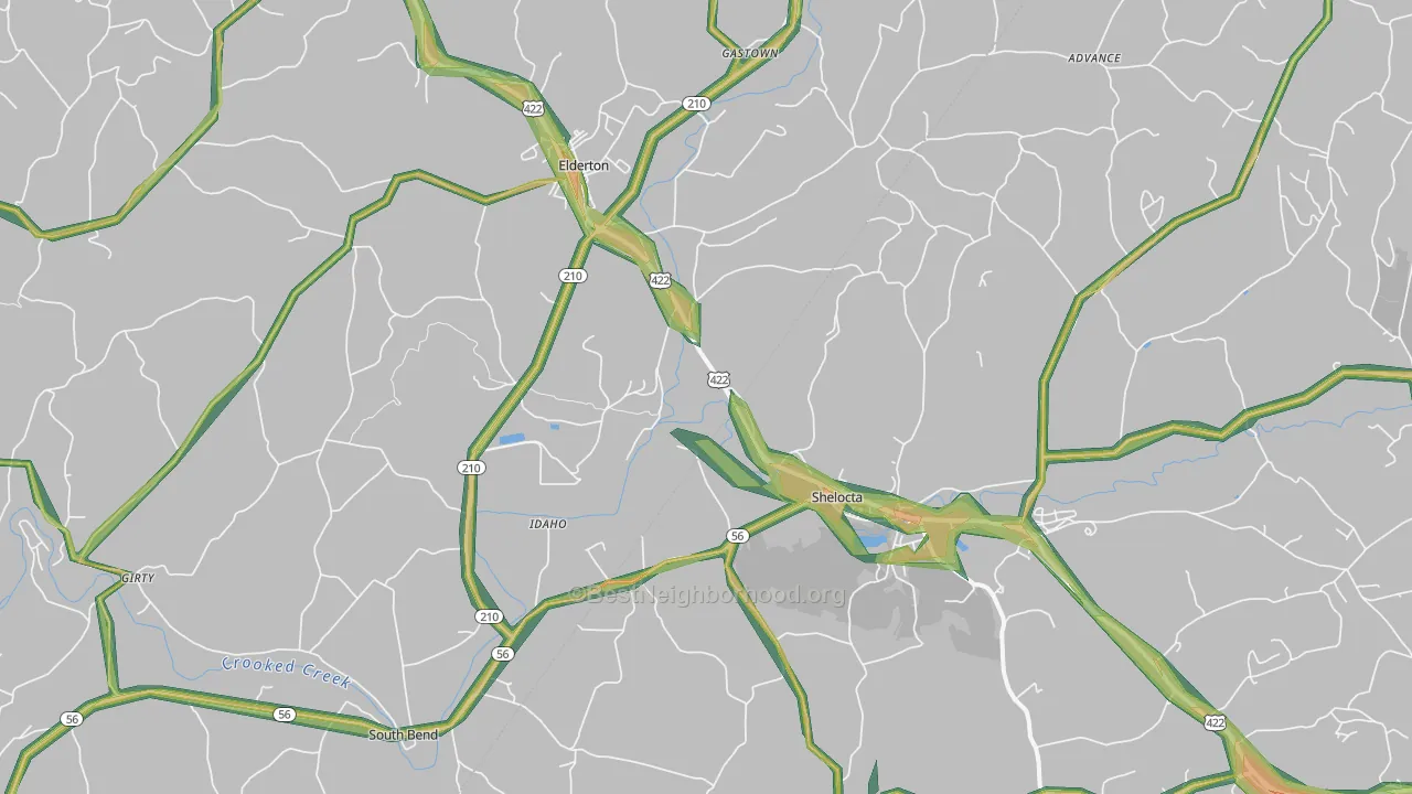 Shelocta, PA Map of Noise Levels in Shelocta