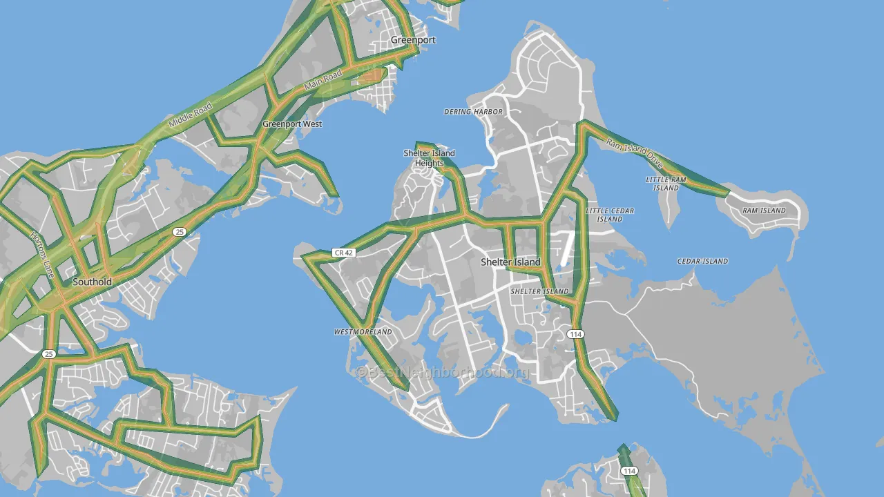 Shelter Island Heights, NY Map of Noise Levels in Shelter Island Heights