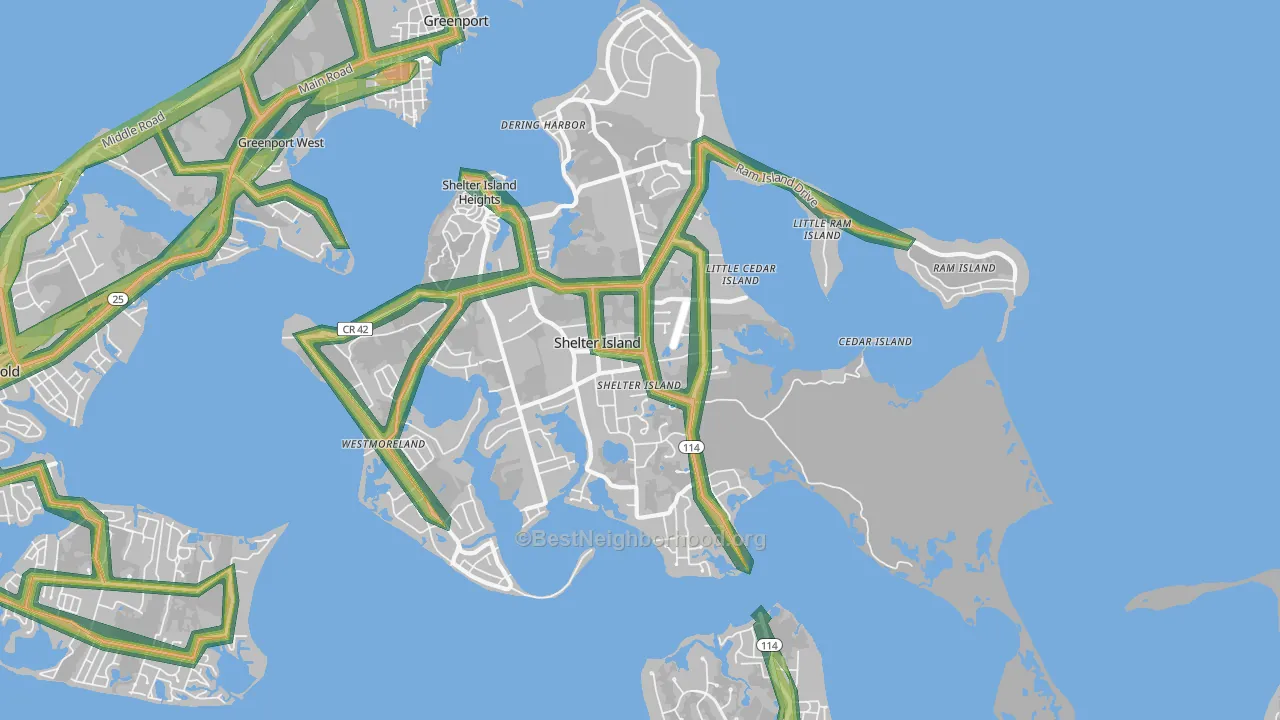 Shelter Island, NY Map of Noise Levels in Shelter Island