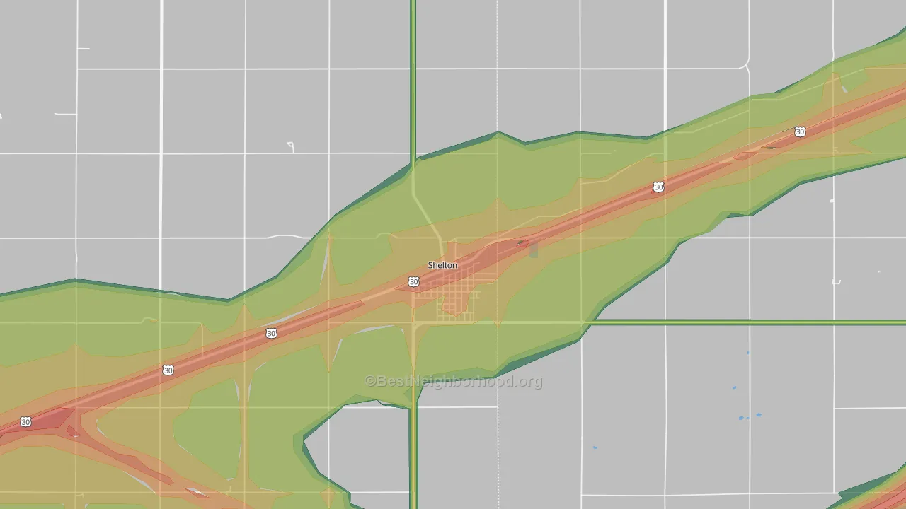 Shelton, NE Map of Noise Levels in Shelton