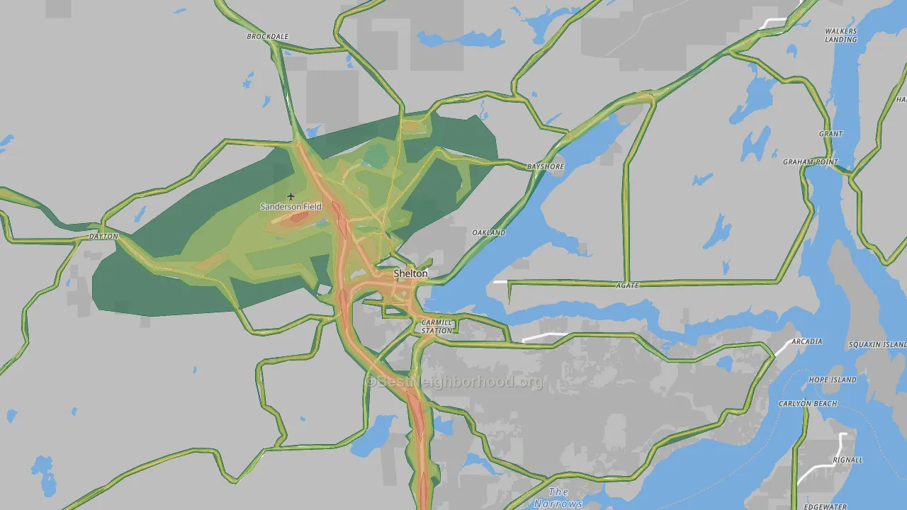 Shelton, WA Map of Noise Levels in Shelton