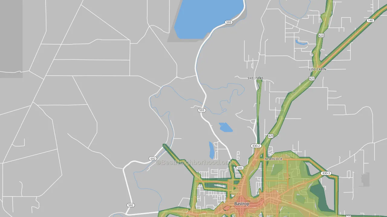Sheltons, LA Map of Noise Levels in Sheltons