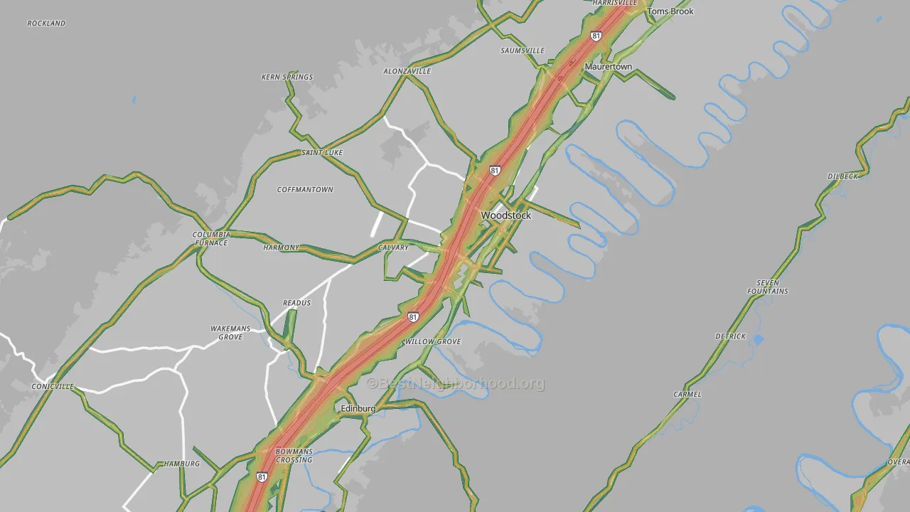 Shenandoah County, VA Map of Noise Levels in Shenandoah County