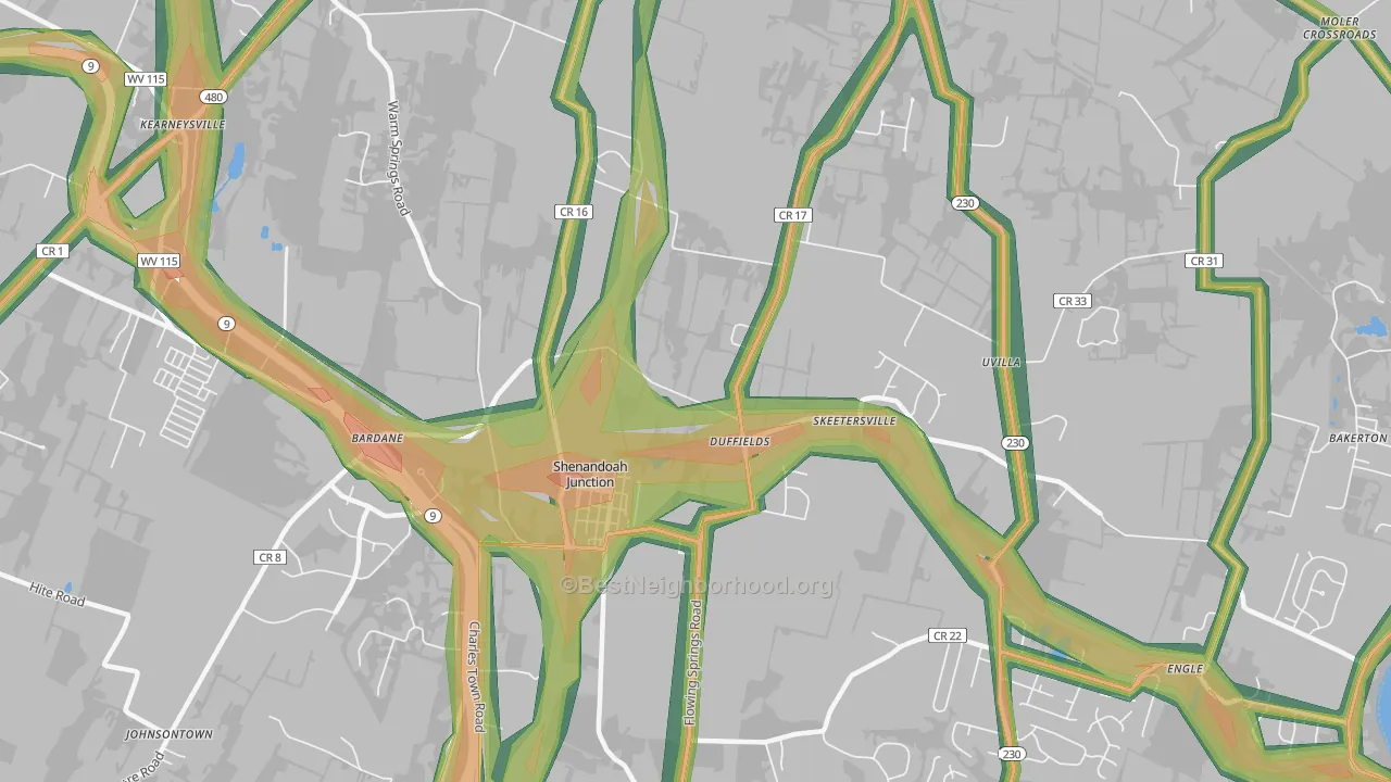 Shenandoah Junction, WV Map of Noise Levels in Shenandoah Junction