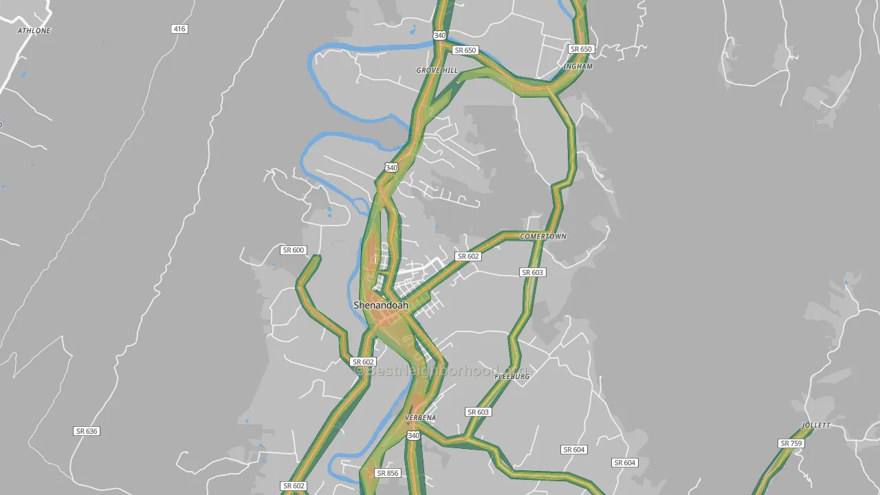 Shenandoah, VA Map of Noise Levels in Shenandoah