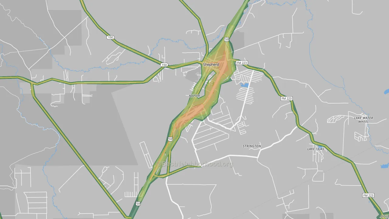 Shepherd, TX Map of Noise Levels in Shepherd