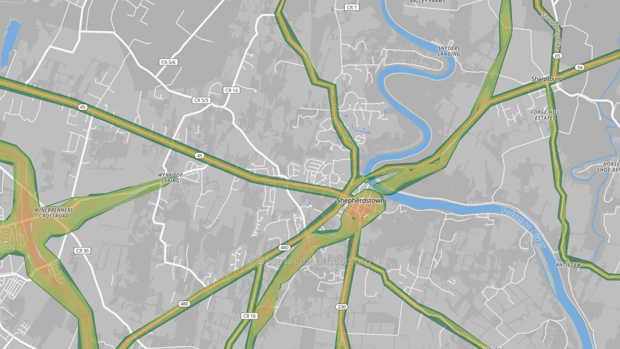 Shepherdstown, WV Map of Noise Levels in Shepherdstown