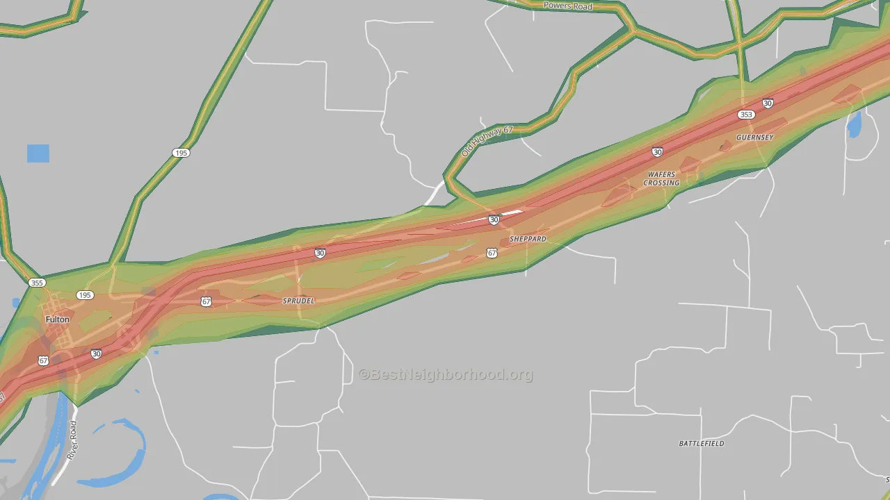 Sheppard, AR Map of Noise Levels in Sheppard