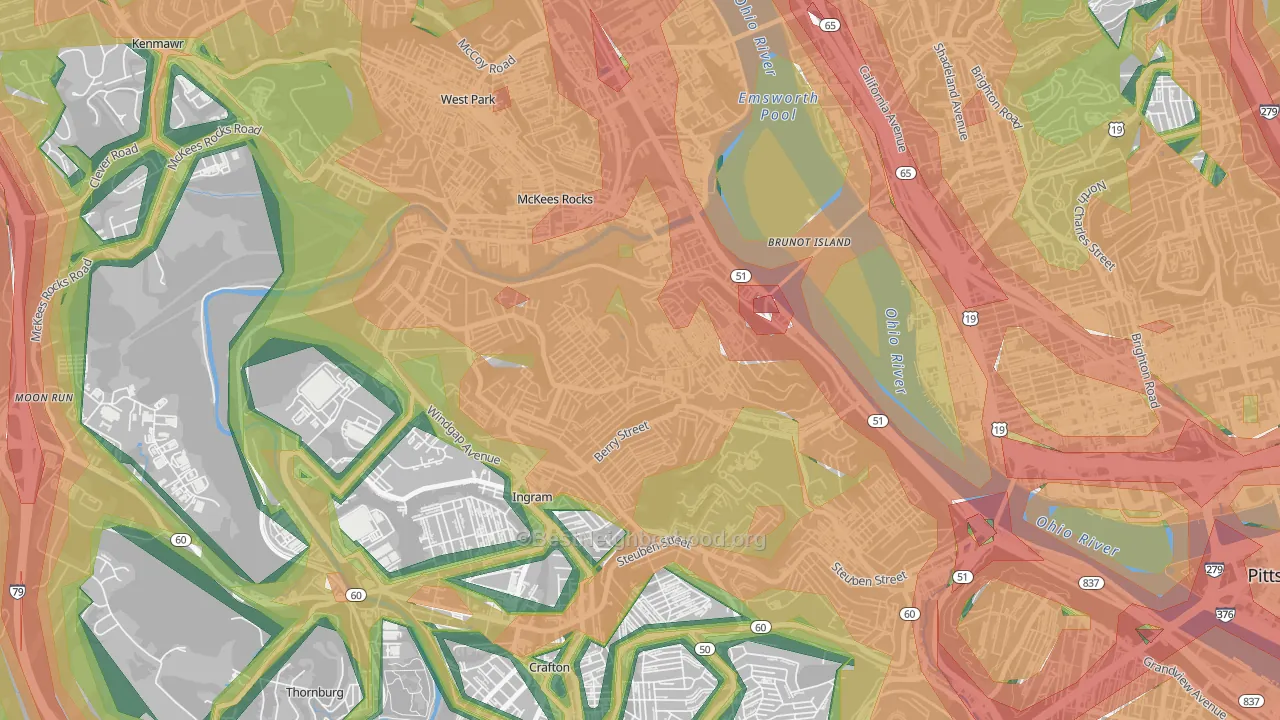 Sheraden, Pittsburgh, PA Map of Noise Levels in Sheraden
