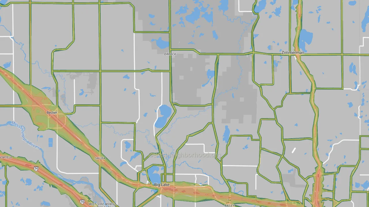 Sherburne County, MN Map of Noise Levels in Sherburne County