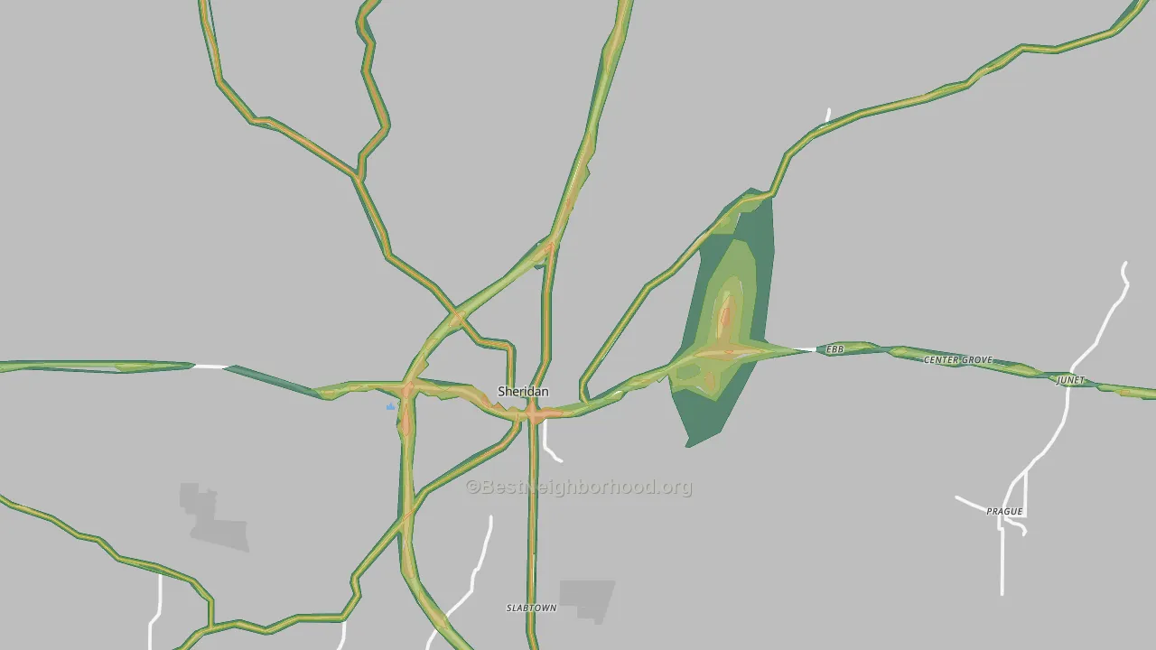Sheridan, AR Map of Noise Levels in Sheridan