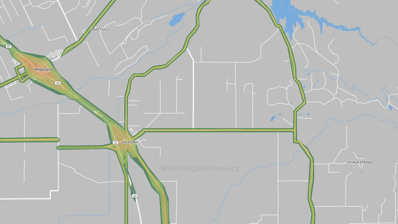 Sheridan, CA Map of Noise Levels in Sheridan