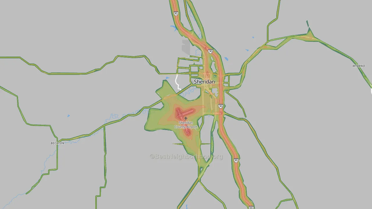 Sheridan County, WY Map of Noise Levels in Sheridan County