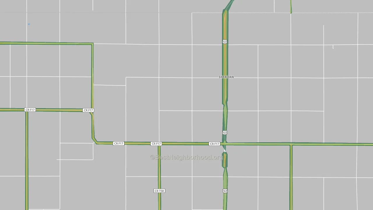 Sheridan, IA Map of Noise Levels in Sheridan