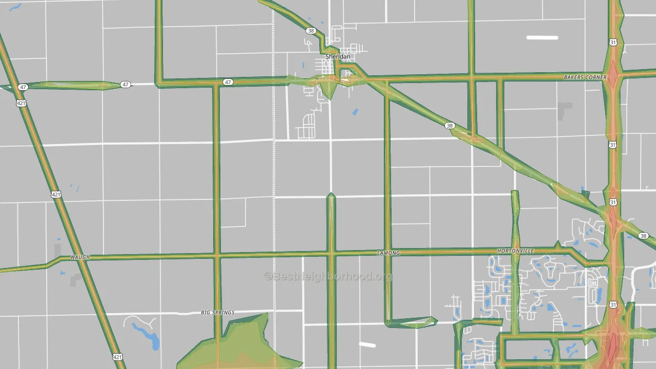 Sheridan, IN Map of Noise Levels in Sheridan