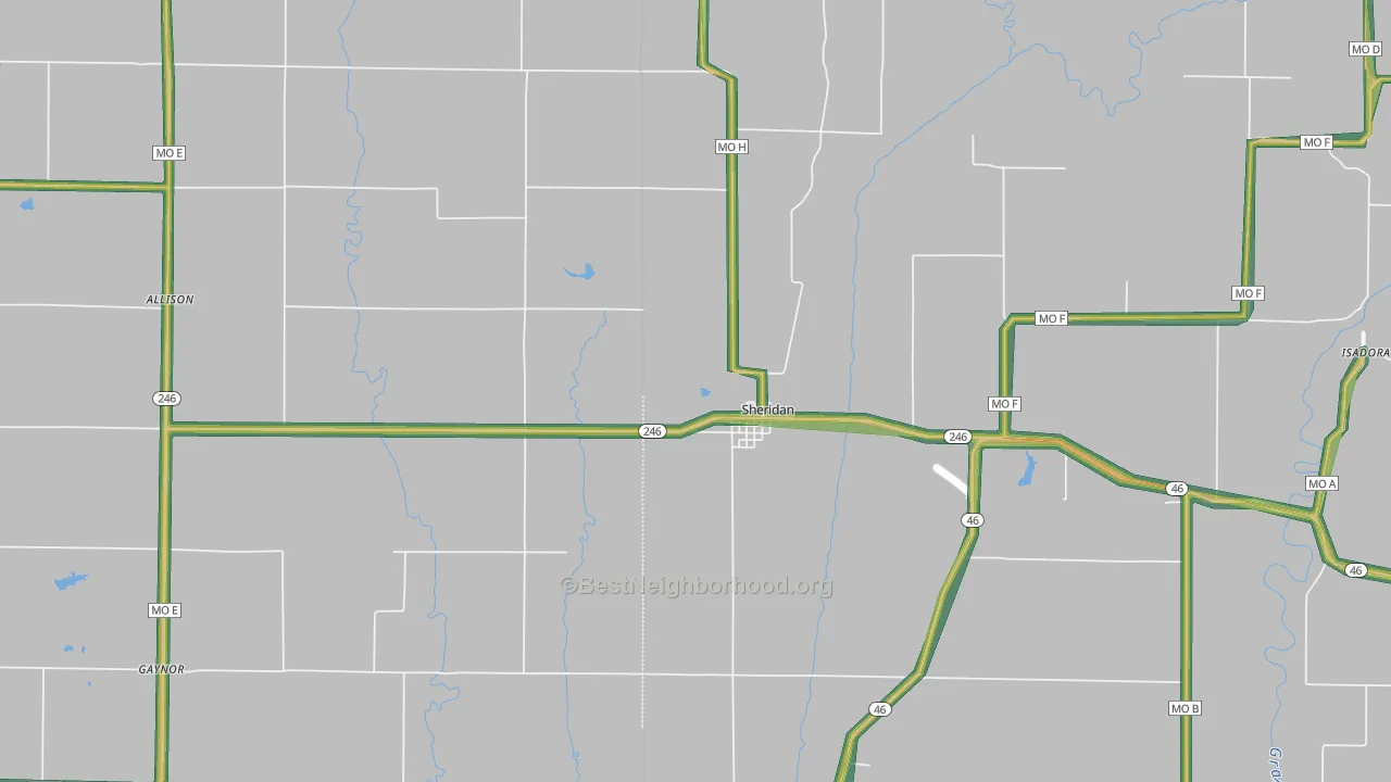 Sheridan, MO Map of Noise Levels in Sheridan