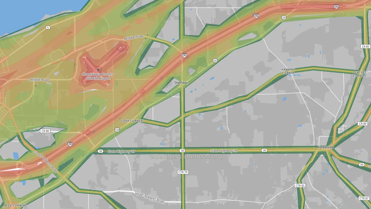 Sheridan, NY Map of Noise Levels in Sheridan