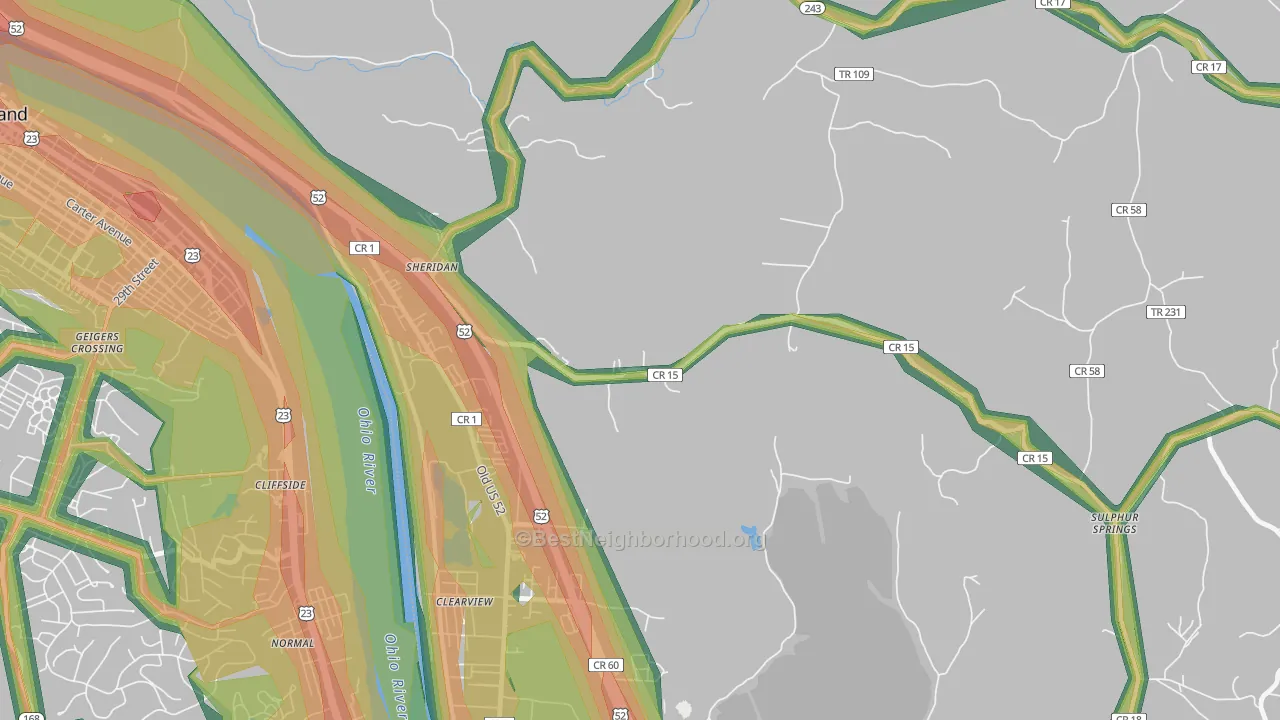 Sheridan, OH Map of Noise Levels in Sheridan